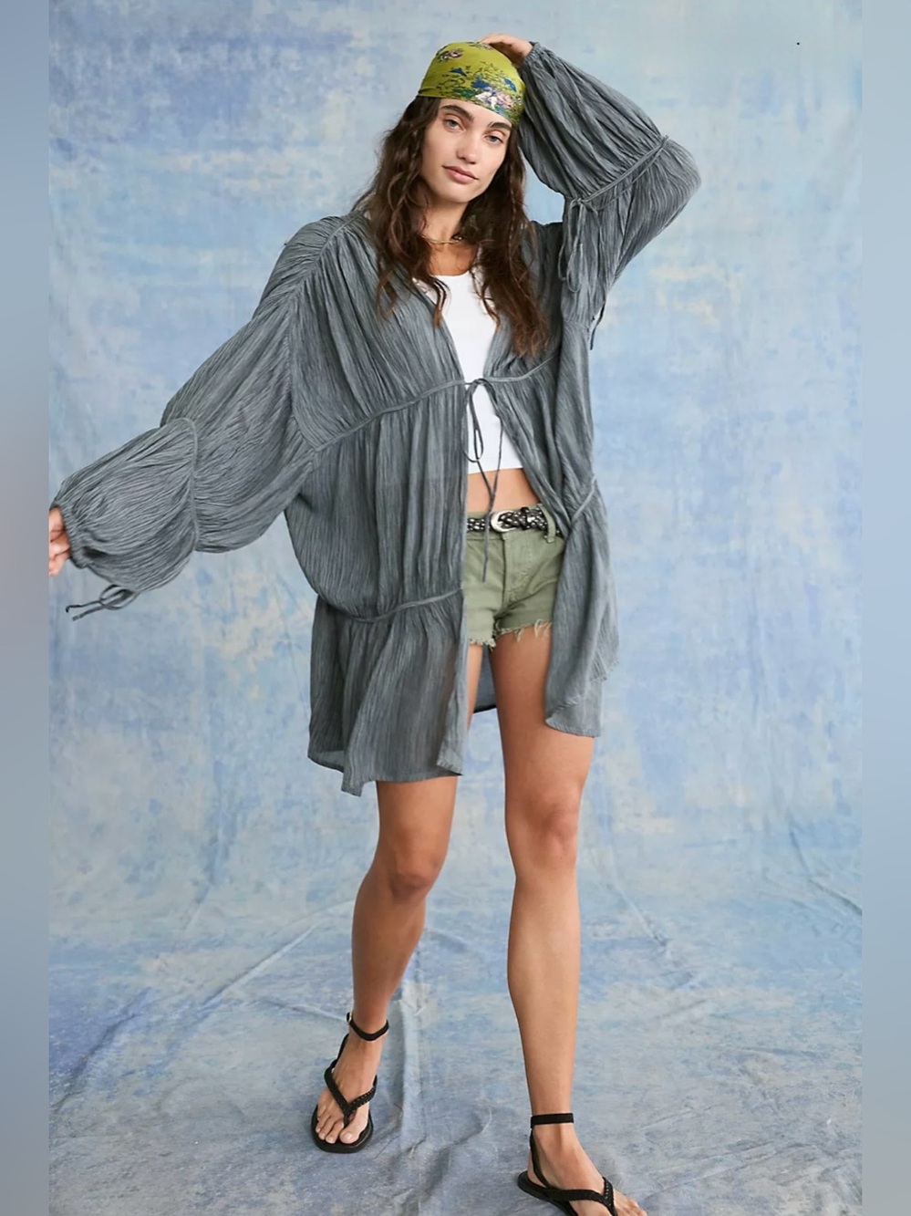 Free People Purple Mauve Juliet Front Tie Bohemian Tiered Kimono Duster One Size